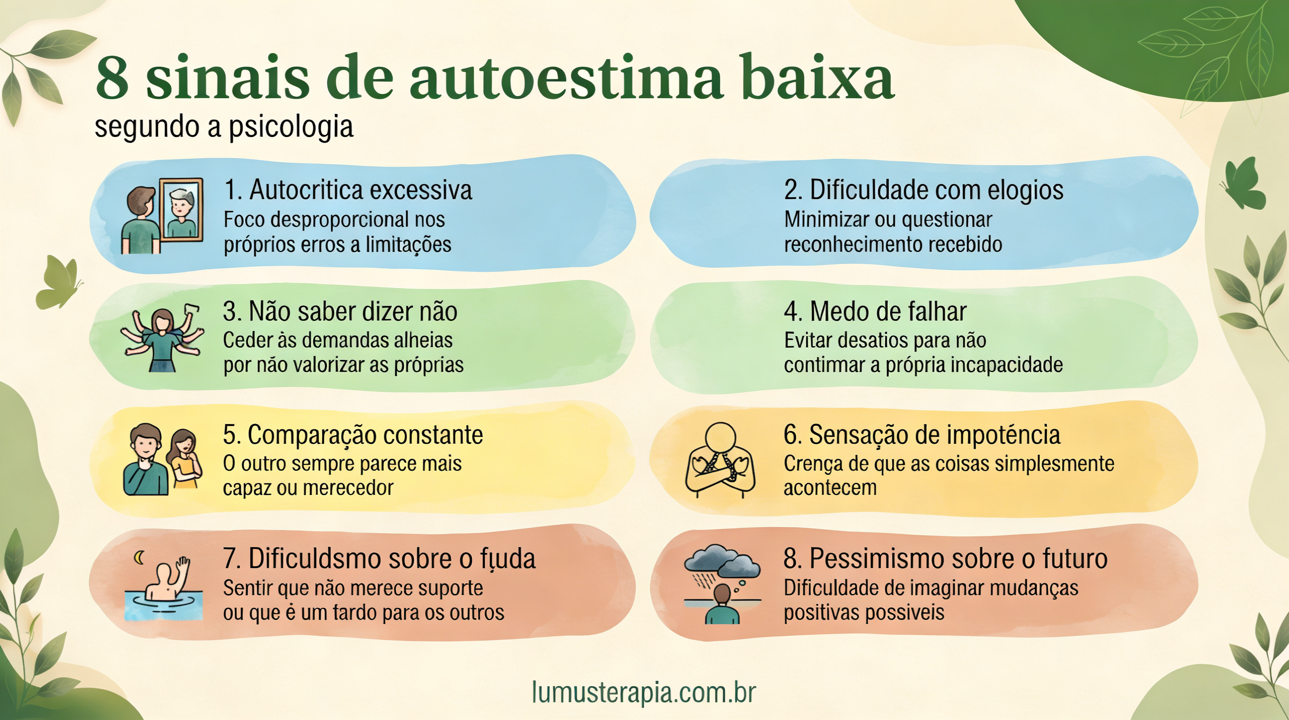 infografico 8 sianais de baixa autoestima